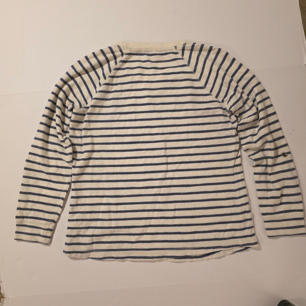 LL Bean Womens M Blue Cream Striped Raglan Long Sleeve Cotton Top Nautical - Picture 3 of 8
